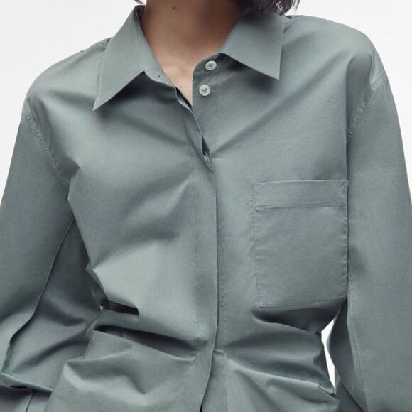 Zara Premium Edition Fitted Shirt Blouse New Green Blue - Picture 7 of 8